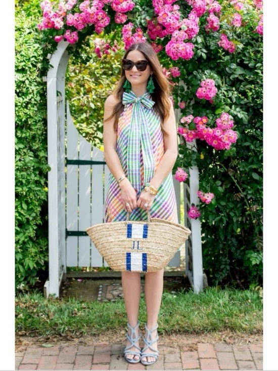 J. Crew Dresses & Skirts - J.Crew Tie Neck Rainbow Gingham Dress Size 8 Plaid Preppy Bow Summer